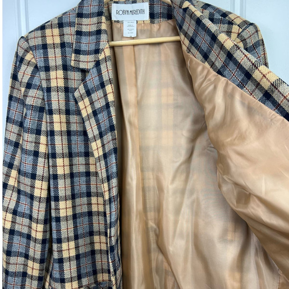 VTG 100% Wool Butter Yellow & Gray Plaid Button Robyn Meredith Women's Blazer 16 - Picture 9 of 11